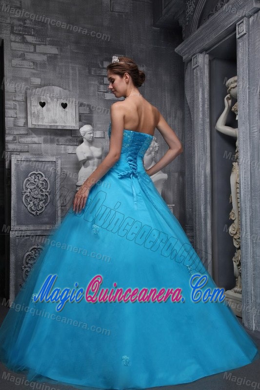 Blue Sweetheart Dresses for a Quinceanera Appliques Taffeta for Hawaii