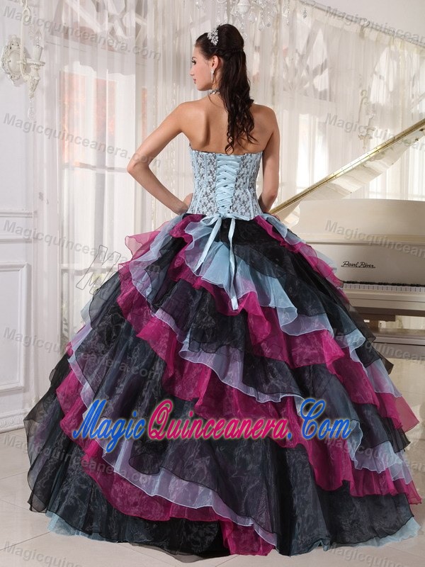 Colorful Strapless Dresses for Quinceanera Ruffled Layers for Delaware