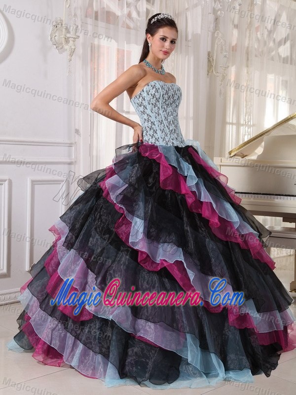 Colorful Strapless Dresses for Quinceanera Ruffled Layers for Delaware