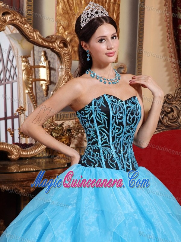 Newest Aqua Blue Sweetheart Ruffled Trajes De Quinceaneras in Organza