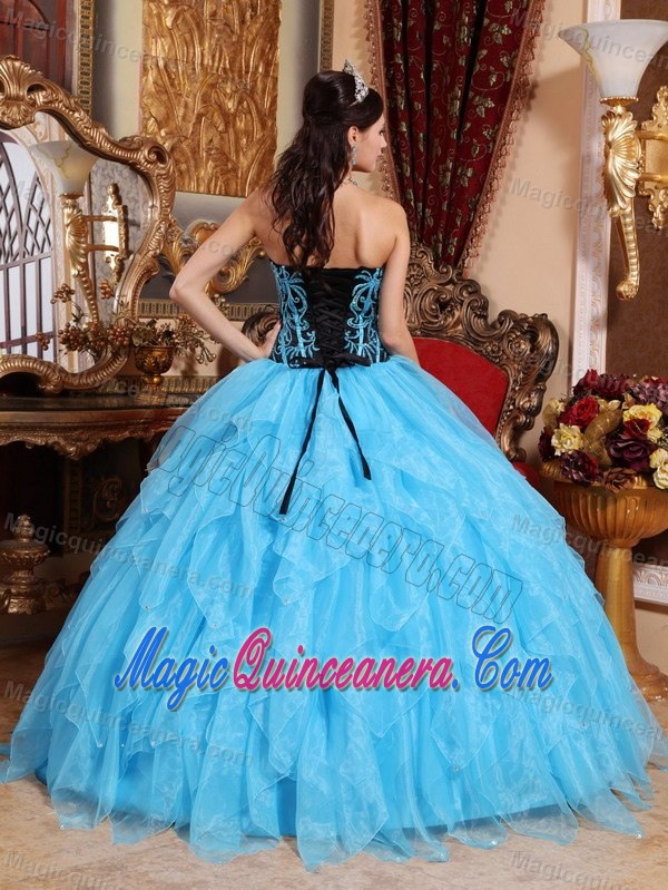 Newest Aqua Blue Sweetheart Ruffled Trajes De Quinceaneras in Organza