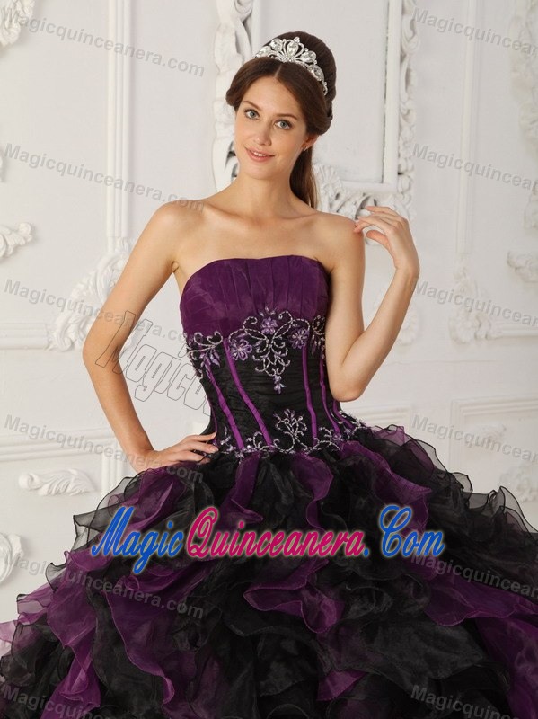 Organza Ruffled Layers Quinceanera Dresses Strapless with Embroidery