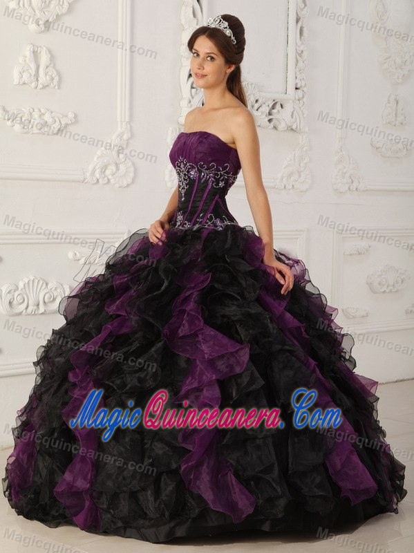 Organza Ruffled Layers Quinceanera Dresses Strapless with Embroidery