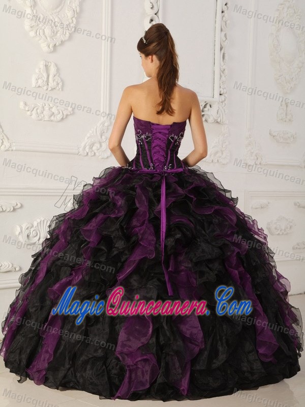 Organza Ruffled Layers Quinceanera Dresses Strapless with Embroidery