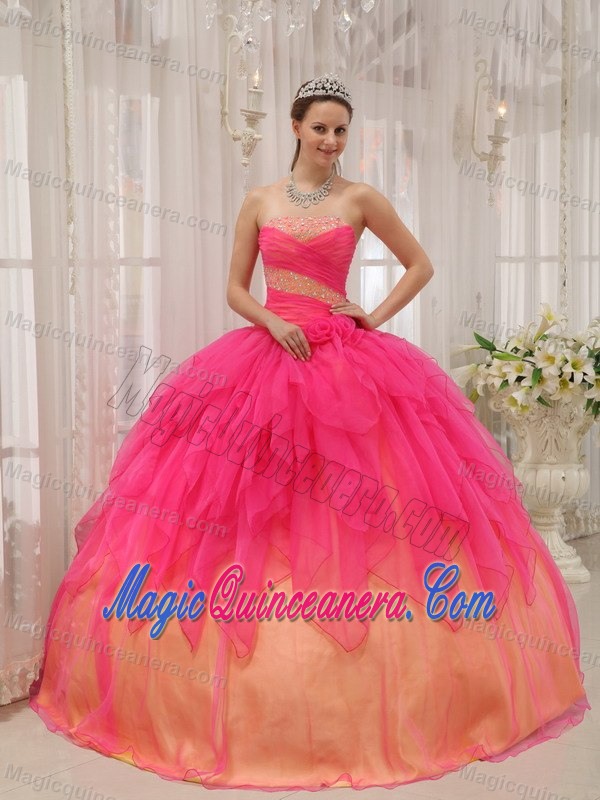 Romantic Hot Pink Ball Gown Beading Quinceanera Dresses in Organza