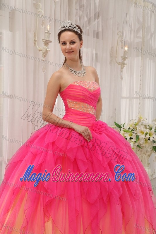 Romantic Hot Pink Ball Gown Beading Quinceanera Dresses in Organza