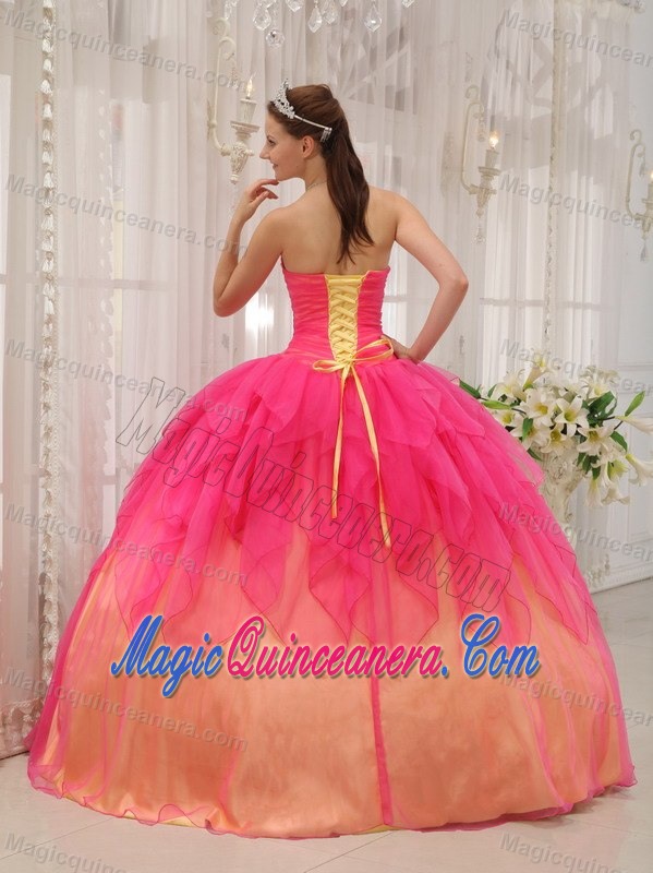 Romantic Hot Pink Ball Gown Beading Quinceanera Dresses in Organza