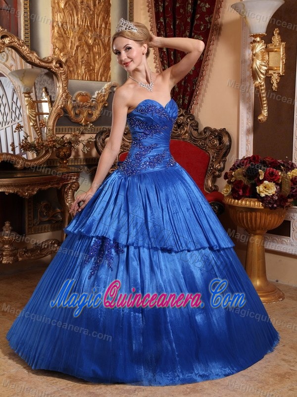 Noble Royal Blue Pleat Quinceanera Dresses with Appliques in Phoenix