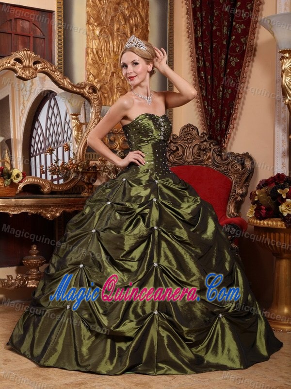 Modest Beading Pick-ups Sweet 16 Dresses Sweetheart in Olive Green