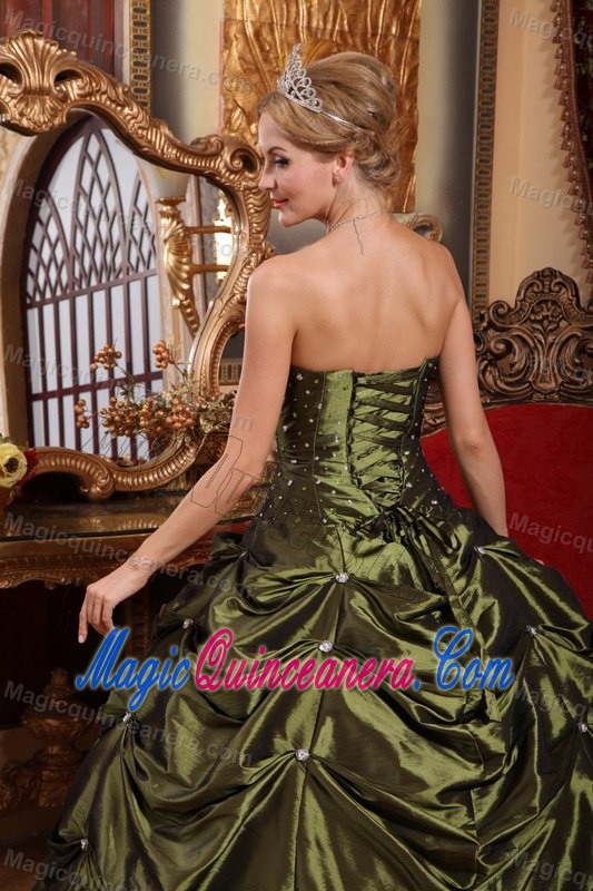 Modest Beading Pick-ups Sweet 16 Dresses Sweetheart in Olive Green