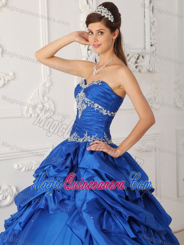 Popular Pick-ups Appliques Sweetheart Sweet Sixteen Dresses in Blue