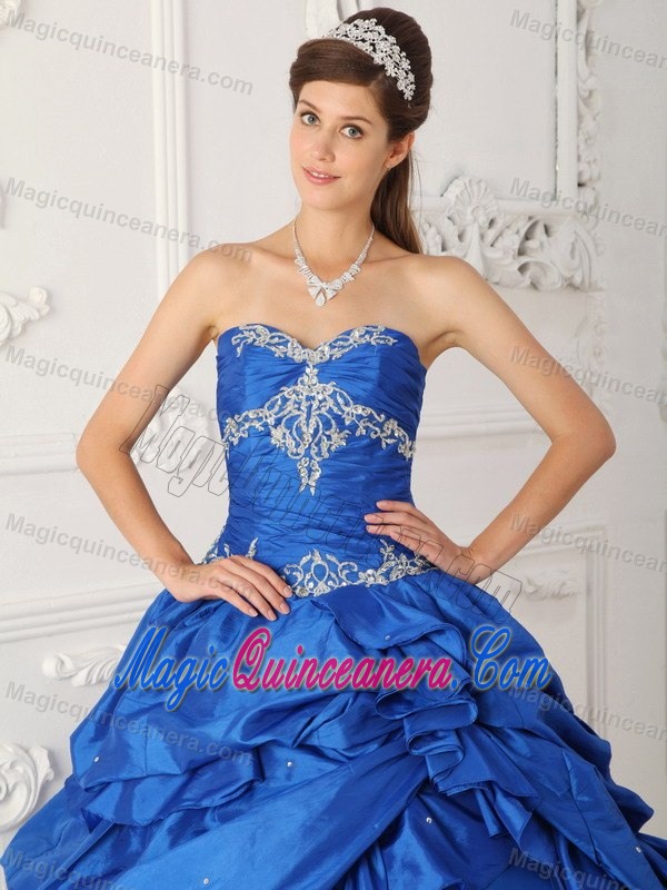 Popular Pick-ups Appliques Sweetheart Sweet Sixteen Dresses in Blue