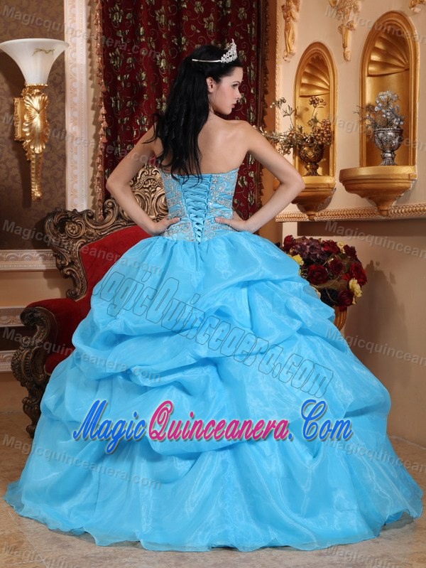 Sweetheart Quinceanera Party Dresses Appliques Bodice in Aqua Blue