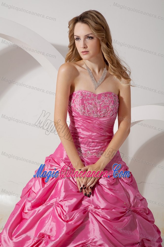 Strapless Rose Pink Beaded Appliques La Quinceanera Dresses Pick-ups