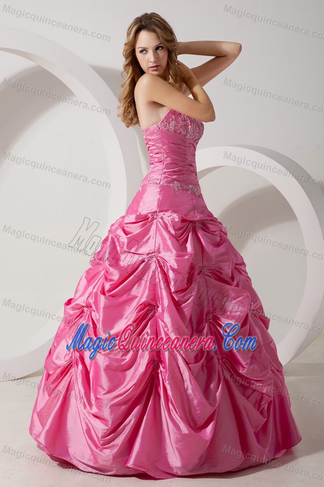 Strapless Rose Pink Beaded Appliques La Quinceanera Dresses Pick-ups