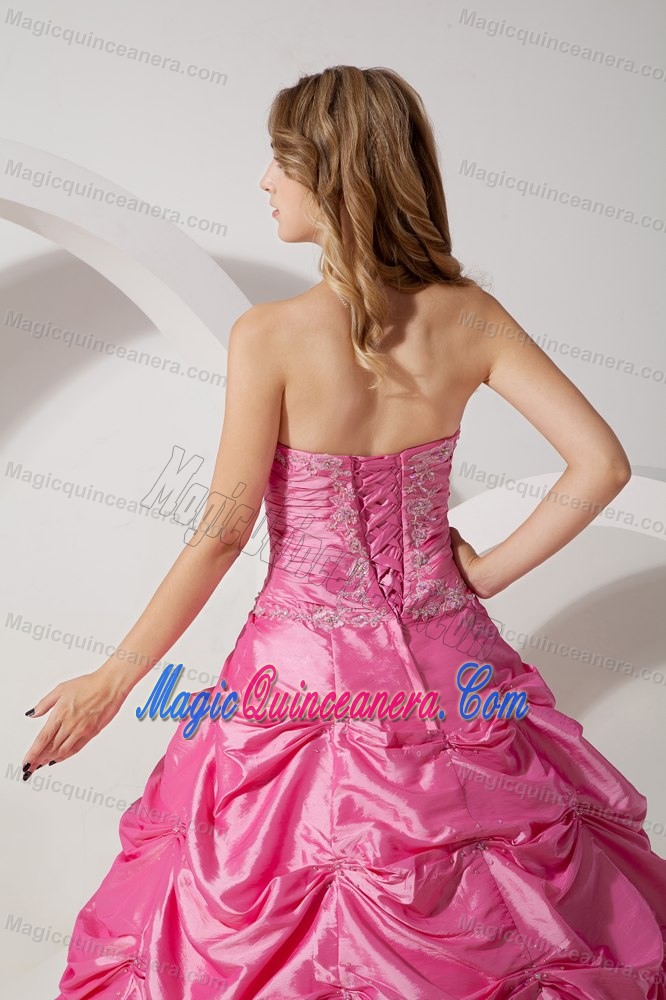 Strapless Rose Pink Beaded Appliques La Quinceanera Dresses Pick-ups