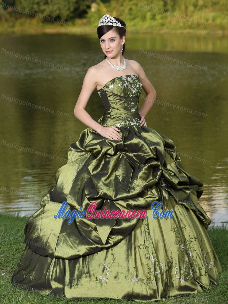 Pick ups and Appliques Taffeta Sweet 16 Dresses in Olive Green 2013