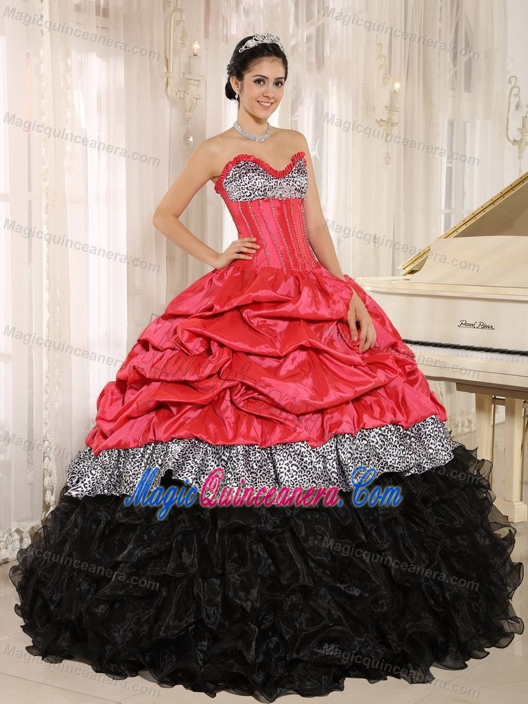 Pick ups Watermelon and Black Quinceanera Gown Dresses of Leopard