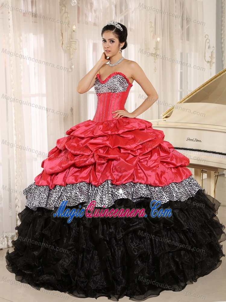 Pick ups Watermelon and Black Quinceanera Gown Dresses of Leopard