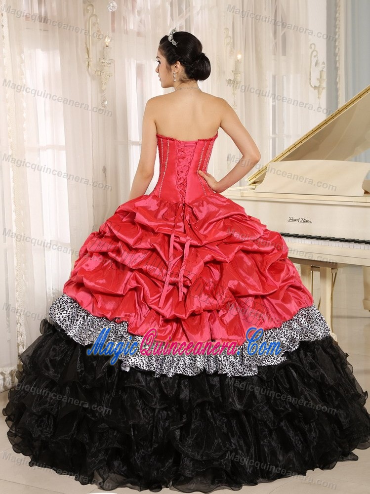 Pick ups Watermelon and Black Quinceanera Gown Dresses of Leopard