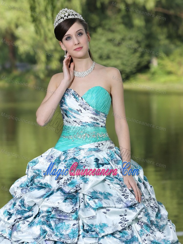 Colorful Sweetheart Pick Ups Printing Sweet 15 Dresses in Mint 2013