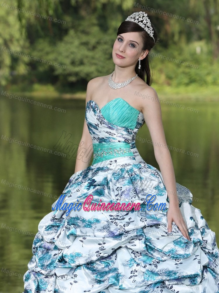 Colorful Sweetheart Pick Ups Printing Sweet 15 Dresses in Mint 2013