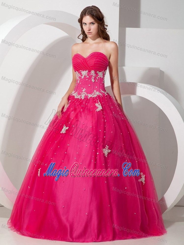 Appliqued Tulle Sweetheart Quinceanera Gowns in Coral Red 2013