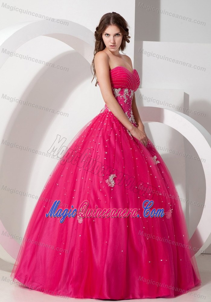 Appliqued Tulle Sweetheart Quinceanera Gowns in Coral Red 2013