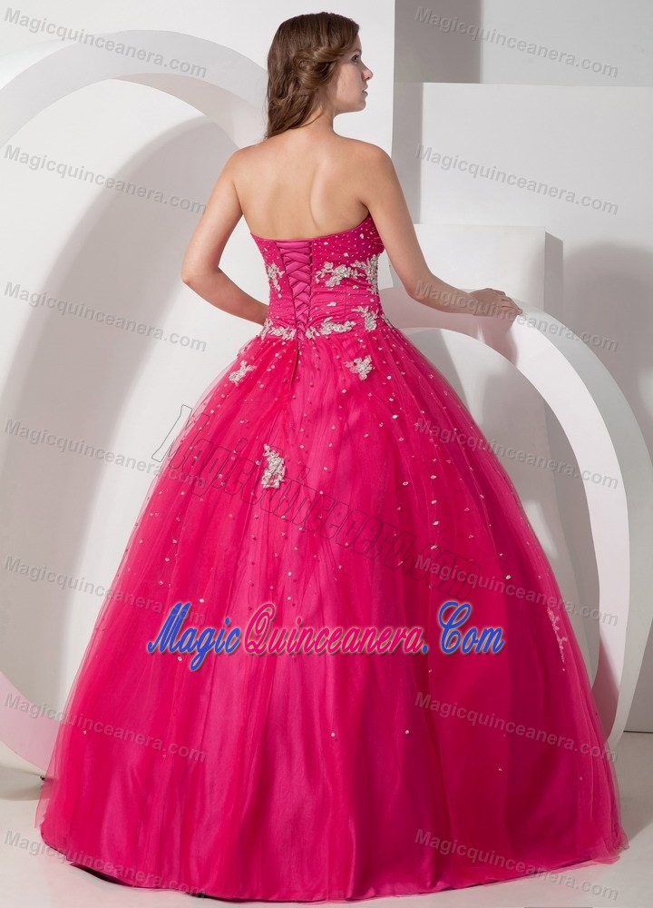 Appliqued Tulle Sweetheart Quinceanera Gowns in Coral Red 2013