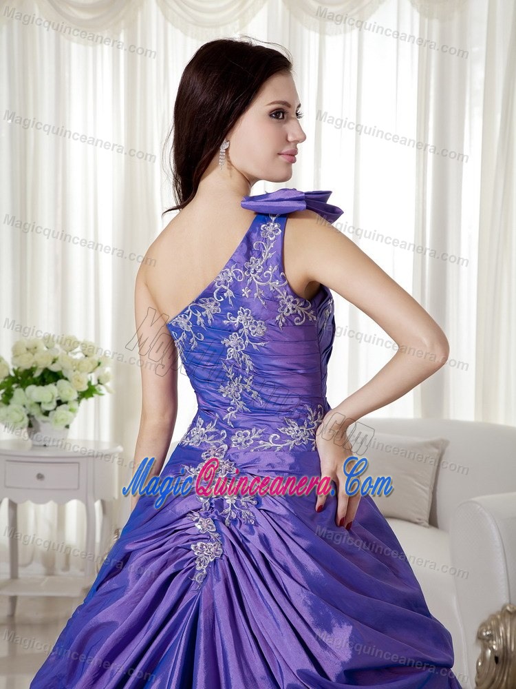 Purple One Shoulder Quinceanera Dress with Appliques in Taffeta and Organza