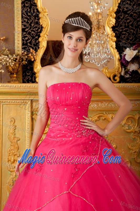 Strapless Hot Pink Quinceanera Dress with Appliques and Beading