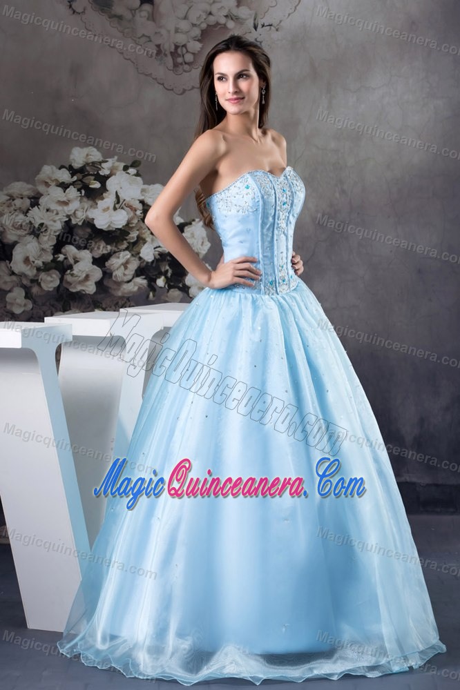 A-Line Sweetheart Ice Blue Sweet 16 Dress with Embroidery and Beading