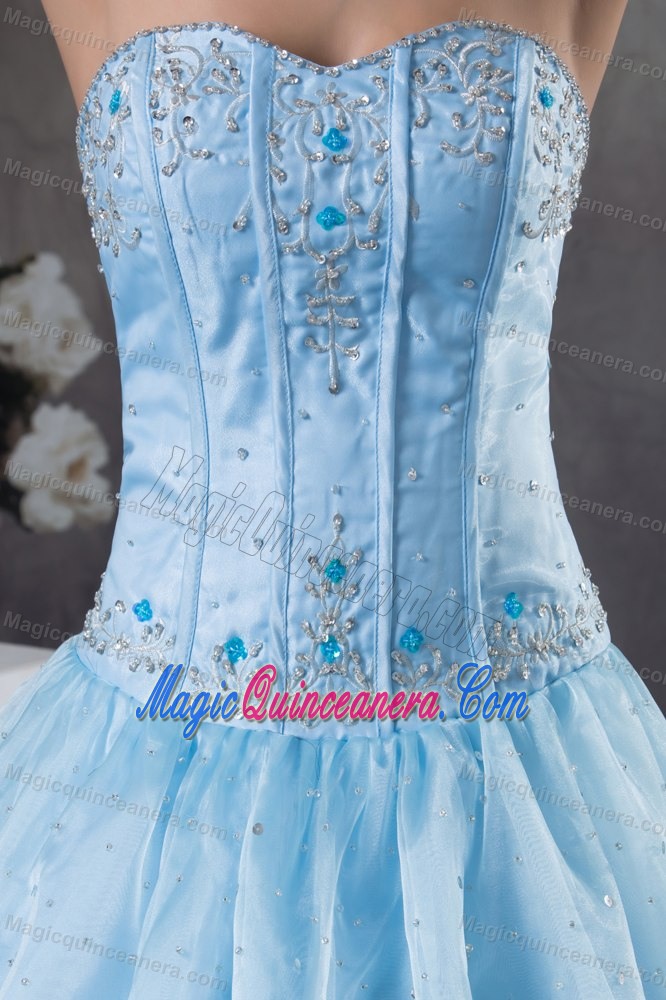 A-Line Sweetheart Ice Blue Sweet 16 Dress with Embroidery and Beading