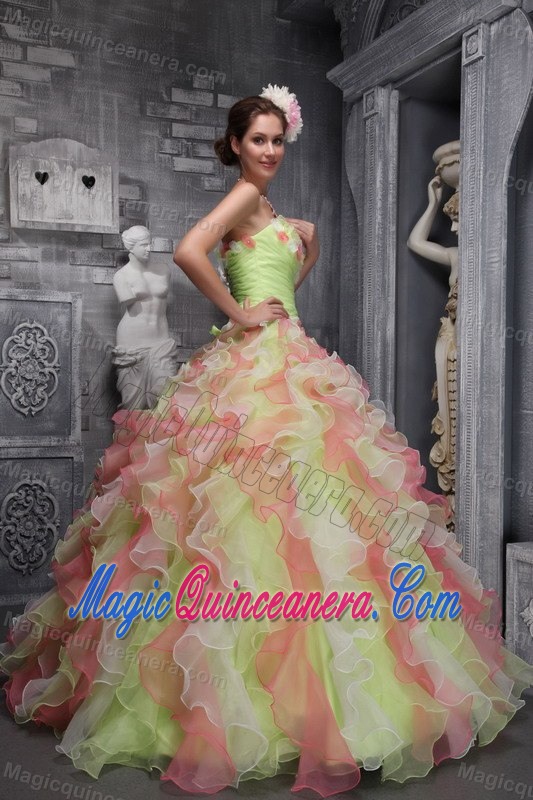 Strapless Multi-color Quinceanera Dress in Taffeta and Organza with Ruffles