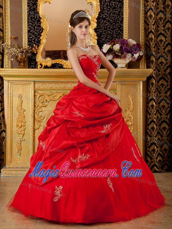 Red Quinceanera Dress with Appliques and Asymmetric Ruffled Layers