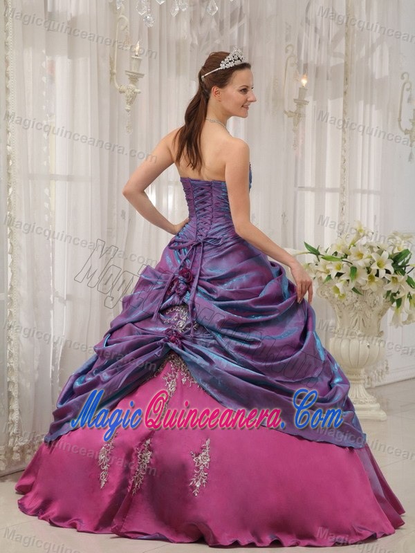 Purple Strapless Quinceanera Dress with Ruches and Embroidery