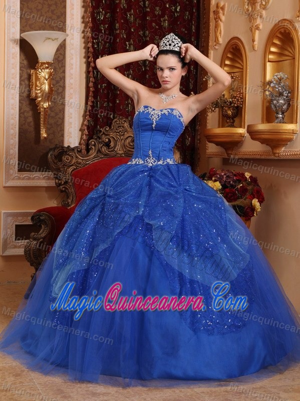 Sweetheart Blue Quinceanera Dress with Beading and Layers by Shinning Fabric