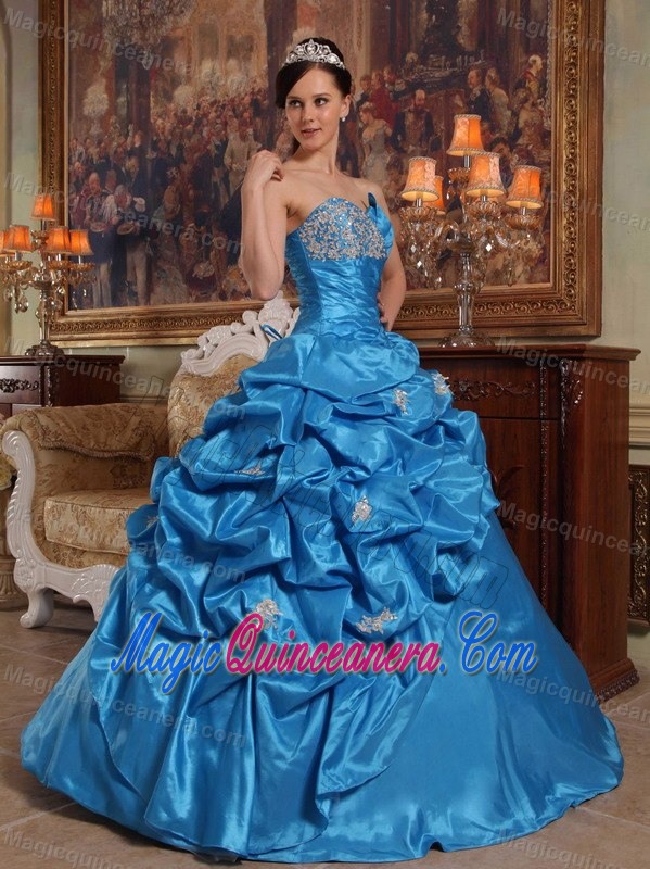 Beaded Sweetheart Blue Quinceanera Dress with an Asymmetric Ruched Layer