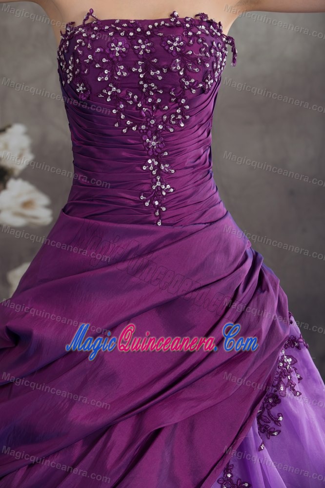 Purple Quanceanera Dress with Asymmetric Layers and Appliques