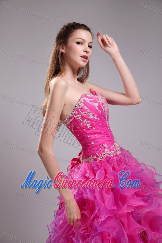 Sweetheart Fuchsia Quinceanera Dress with Embroidery and a Ruffled Bottom