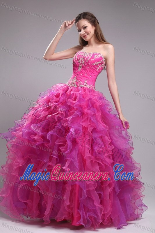 Sweetheart Fuchsia Quinceanera Dress with Embroidery and a Ruffled Bottom