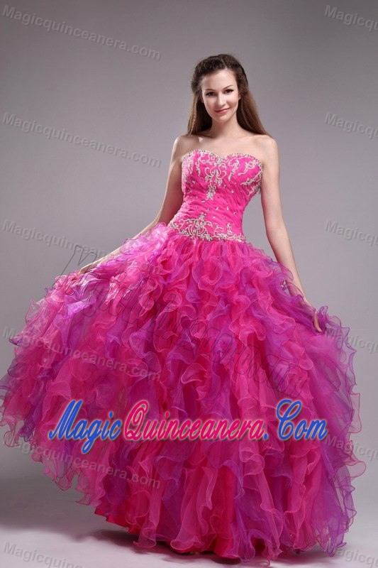 Sweetheart Fuchsia Quinceanera Dress with Embroidery and a Ruffled Bottom