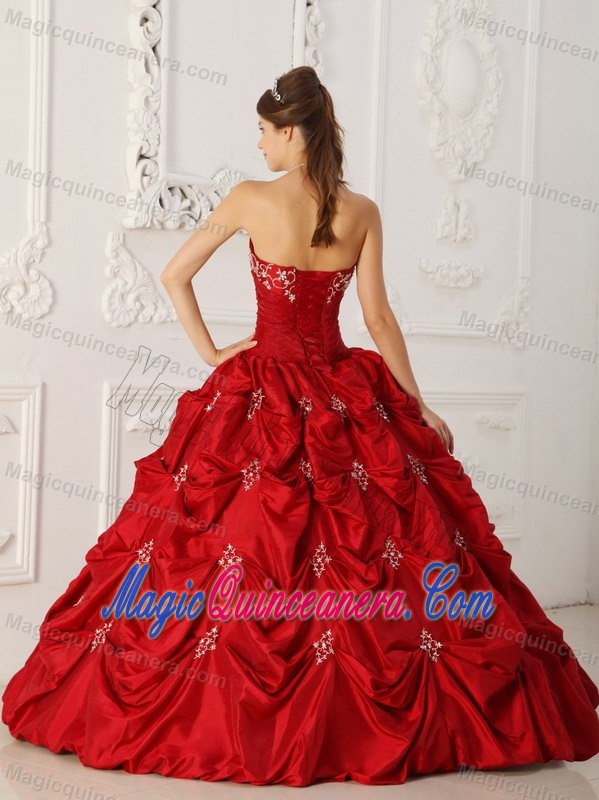 Wine Red Taffeta Quinceanera Dress on Sale with Appliques and Beading