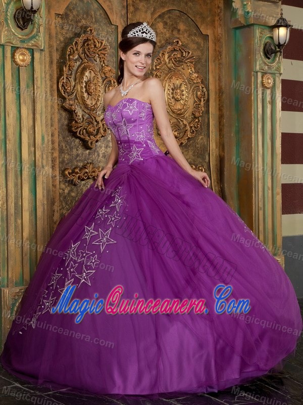 Purple Sweetheart Quince Dress by Taffeta and Tulle with Star Decoration