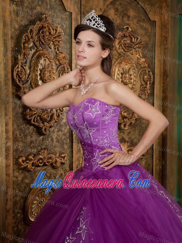 Purple Sweetheart Quince Dress by Taffeta and Tulle with Star Decoration