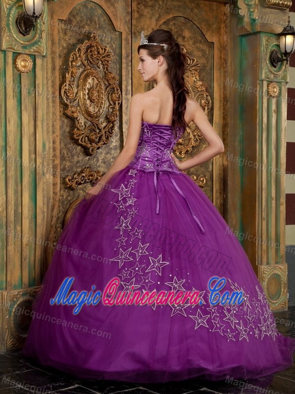 Purple Sweetheart Quince Dress by Taffeta and Tulle with Star Decoration