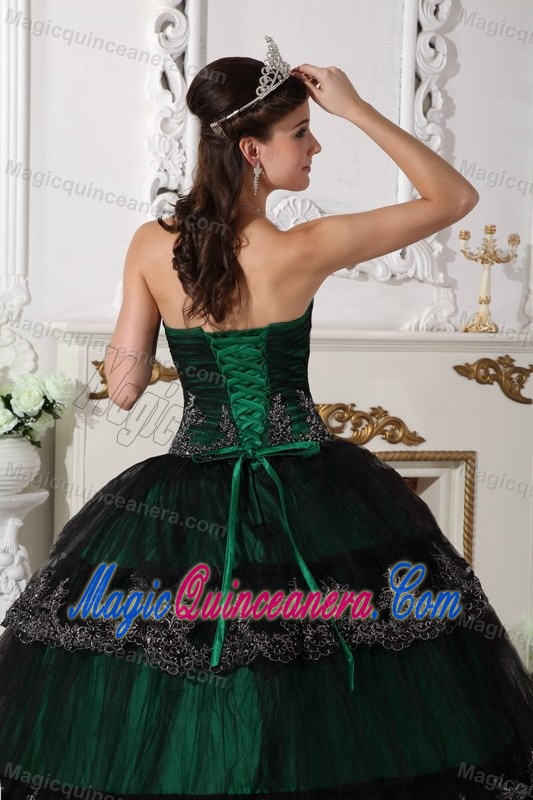 Dark Green and Black Quinceanera Dress by Taffeta and Tulle with Discount