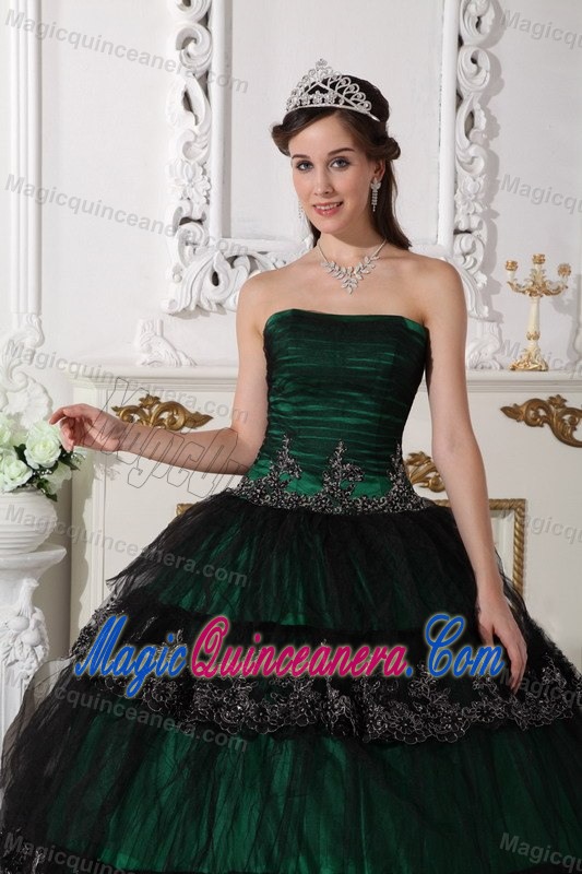 Dark Green and Black Quinceanera Dress by Taffeta and Tulle with Discount