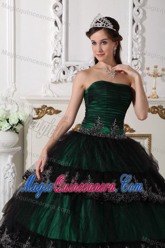 Dark Green and Black Quinceanera Dress by Taffeta and Tulle with Discount