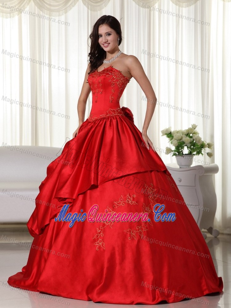 2013 Red Sweetheart Quinceanera Dress with Embroidery and Pick Ups